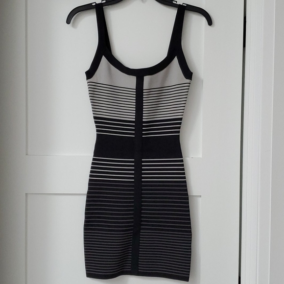 BCBG Max Azria Black & Grey Stripe Bandage Dress - Picture 1 of 3